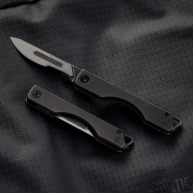 KeyUnity KK01 Titanium Folding Knife, Utility EDC Pocket Knife with #24 Replaceable Blade, for Outdoor Hunting, Camping, Fishing, Hiking for Men & Women (PVD Black)