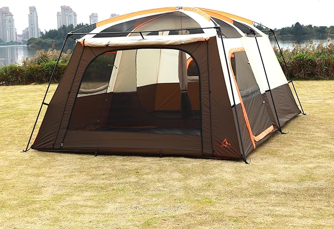 KTT Extra Large Tent 10-12-14 Person(Style-B),Family Cabin Tents,2 Rooms,3 Doors and 3 Windows with Mesh,Straight Wall,Waterproof,Double Layer,Big Tent for Outdoor,Picnic,Camping,Family Gathering