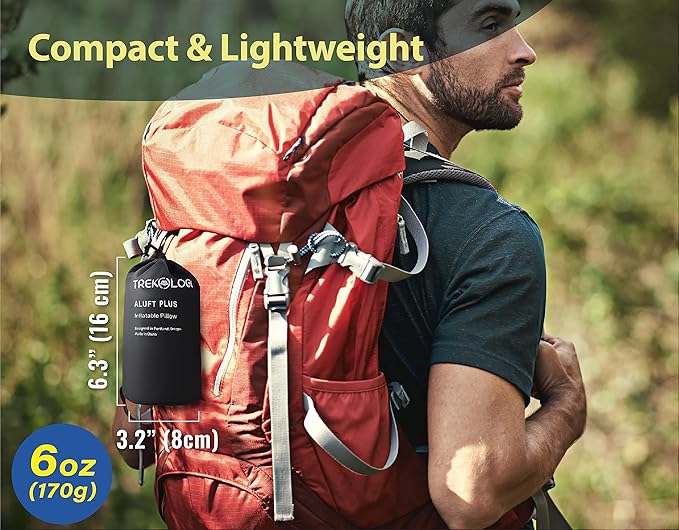 TREKOLOGY Ultralight Inflatable Camping Pillow - Compact & Comfortable Blow Up Pillow for Backpacking, Hiking, and Travel - Aluft Plus Series