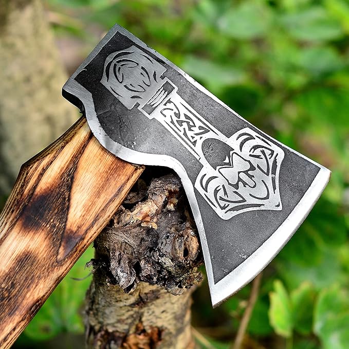 AX-5007 Custom Handmade Hatchet Viking Bearded Head Camping Tomahawk Tool Battle Axe with Sheath