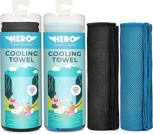 Hero Cooling Towel for Travel, Hiking, Sports, Yoga (2-Pack) Ultra Soft Microfiber 40" x 12"