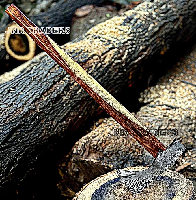 Damascus Steel Tomahawk Axe, Throwing Axe, Viking Hatchet, Camping Hatchet Axe for Wood Chopping Splitting Cutting Gardening with Leather Sheath 3746