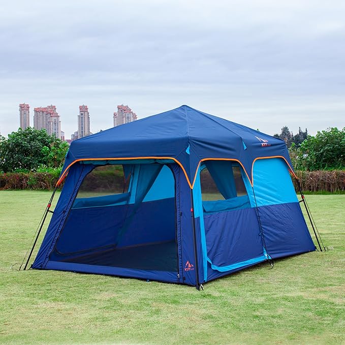 KTT Large Tent 6-8 Person,Family Cabin Tents,Straight Wall,3 Doors and 3 Windows with Mesh,Waterproof,Big Tent for Outdoor,Picnic,Camping,Family,Friends Gathering.……