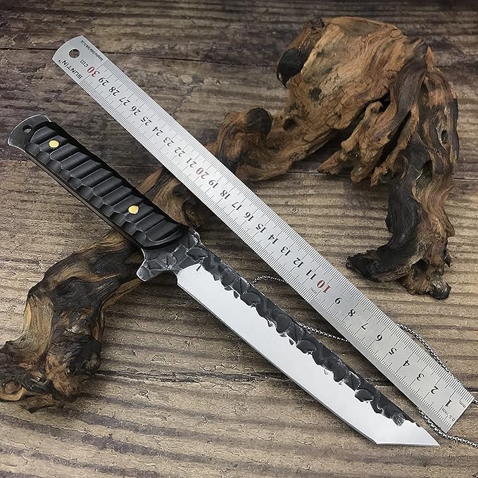 HUAAO 11.6’’ Fixed Blade Knife with Sheath, Japanese Knife with Ebony Handle, Katana Tanto Knife for Hunting Camping Survival (Tanto Point Blade)