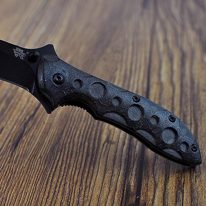 Sanrenmu 7034 Folding Pocket Knife 8Cr14Mov Blade Liner Lock PA66+GF Handle with Clip (Black)