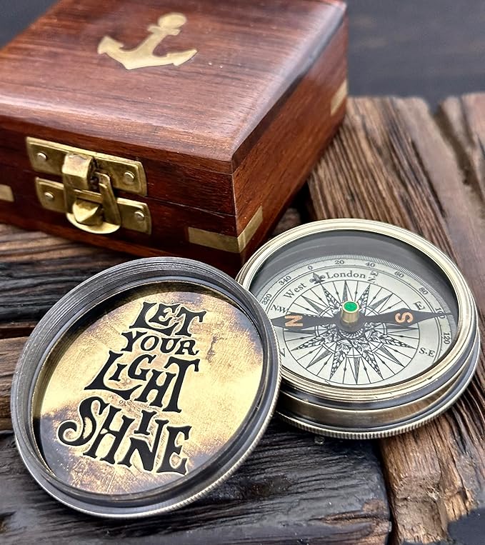 Compass with Box - Let Your Light Shine – First Communion Gifts for Boys & Confirmation Gifts for Teenage Boys | Baptism Gifts, Christian Catholic Gifts for Men | Inspirational Graduation Keepsakes