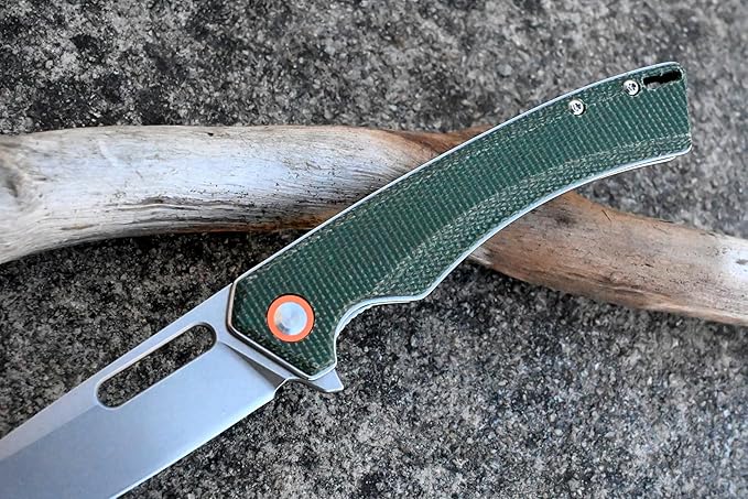 Green Micarta Handle Folding Knife- Everyday Carry Knife for Men and Women - Indoor or Outdoor-Camping and Hunting knife-D2 steel Blade knives