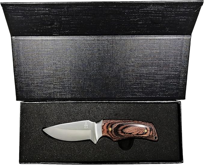 Skinning EDC Field Hunting Knife KRATOS ZFS2 Blade Fixed Full Tang 7.5" Stainless Steel, Leather Sheath Holster Included