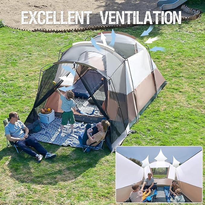 PORTAL 6/8/10 Person Family Camping Tent with Screen Room, Water Resistant Big Tunnel Tent with Rainfly, Large Family Tent for Outdoor Camping, Party