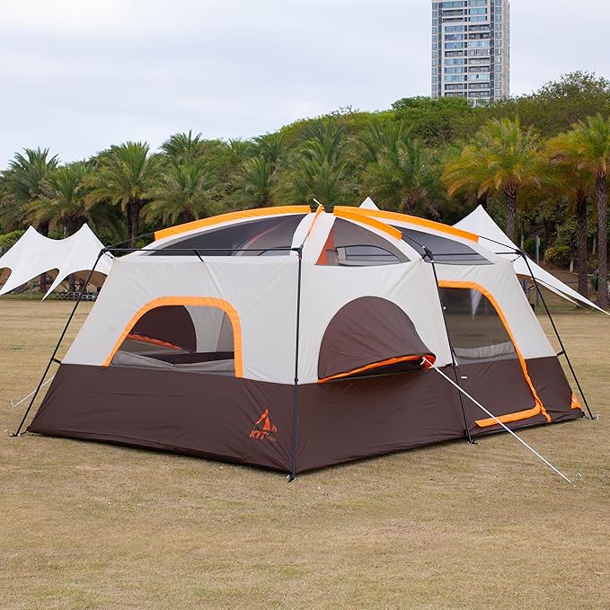 KTT Extra Large Tent 10-12-14 Person(Style-B),Family Cabin Tents,2 Rooms,3 Doors and 3 Windows with Mesh,Straight Wall,Waterproof,Double Layer,Big Tent for Outdoor,Picnic,Camping,Family Gathering