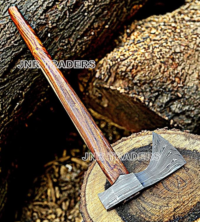 Damascus Steel Tomahawk Axe, Throwing Axe, Viking Hatchet, Camping Hatchet Axe for Wood Chopping Splitting Cutting Gardening with Leather Sheath 3746