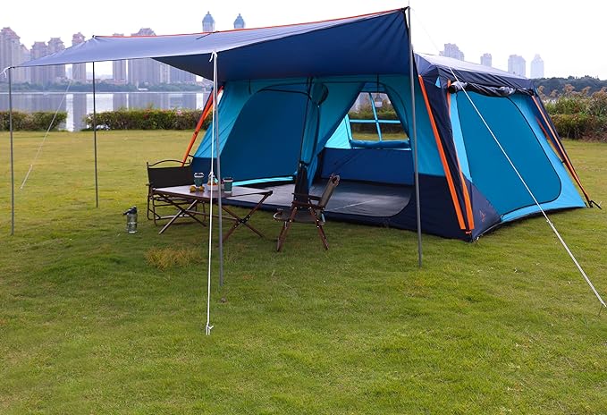 KTT Extra Large Tent 10-12-14 Person(B),Family Cabin Tents,2 Rooms,3 Doors and 3 Windows with Mesh,Straight Wall,Waterproof,Double Layer,Big Tent for Outdoor,Picnic,Camping,Family Gathering