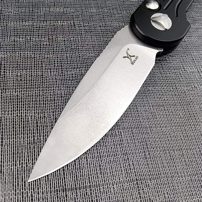 7.95 Inch Tactical Folding Knife, 8Cr13MoV Stonewashed Blade Black Aviation Aluminum Handle, Push Button Opening Outdoor Knife, SpeedSafe Assisted Survival Knife With Pocket Clip