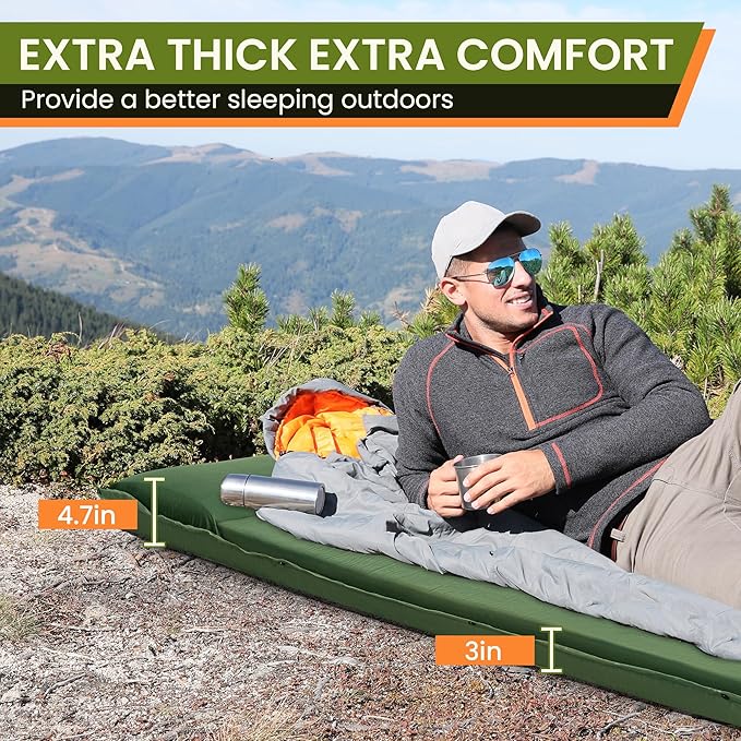 ropoda Self Inflating Sleeping Pad - Fast-Rebound, 3" Thick Elastic Foam Sleeping Pad,Camping Mat with Pillow, Storage Bag, 4-Season Camping Mattress Pad for Camping, Cars, Expandable Sleeping Pad…