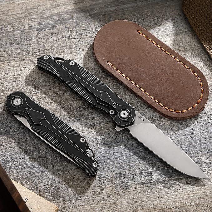 S35vn Steel Pocket Knife, 2.8" Titanium Folding Knife, Liner Lock Construction, EDC Carrying Knife for Multiple Types of Outdoor Travel, Camping, Fishing