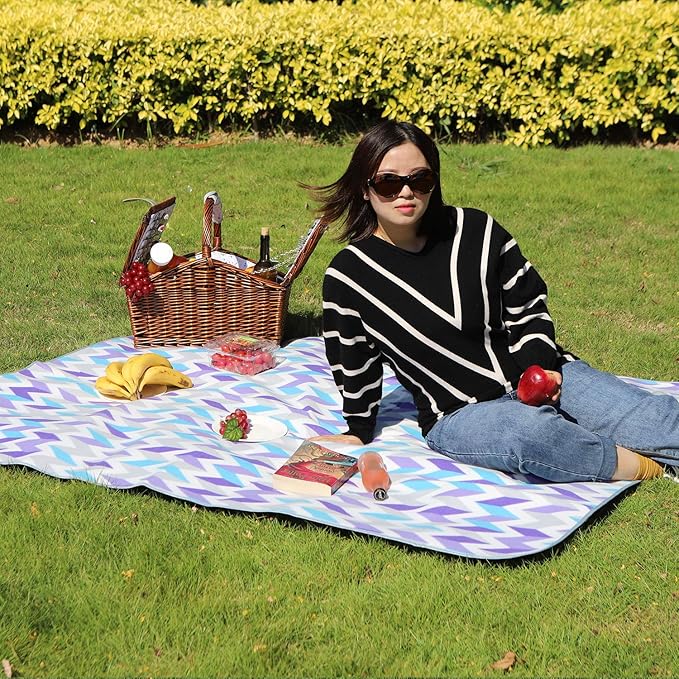 yodo Outdoor Picnic Blanket Water-Resistant for Camping Hiking Festivals, Gray Chevron