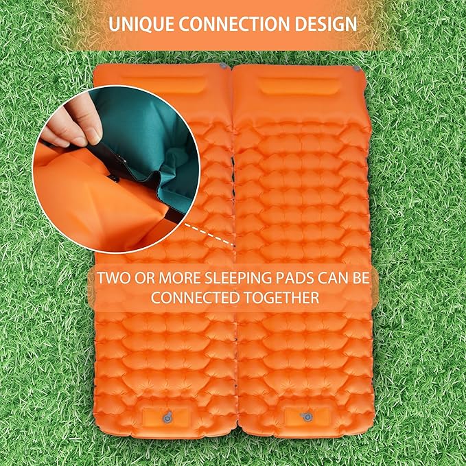 Inflatable Sleeping Pad for Camping, 77''X26'', Sleeping Mat with Built-in Pump, Airpad, Carry Bag, Repair Kit - Compact & Lightweight Air Mattress for Camping Hiking Backpacking (Orange)