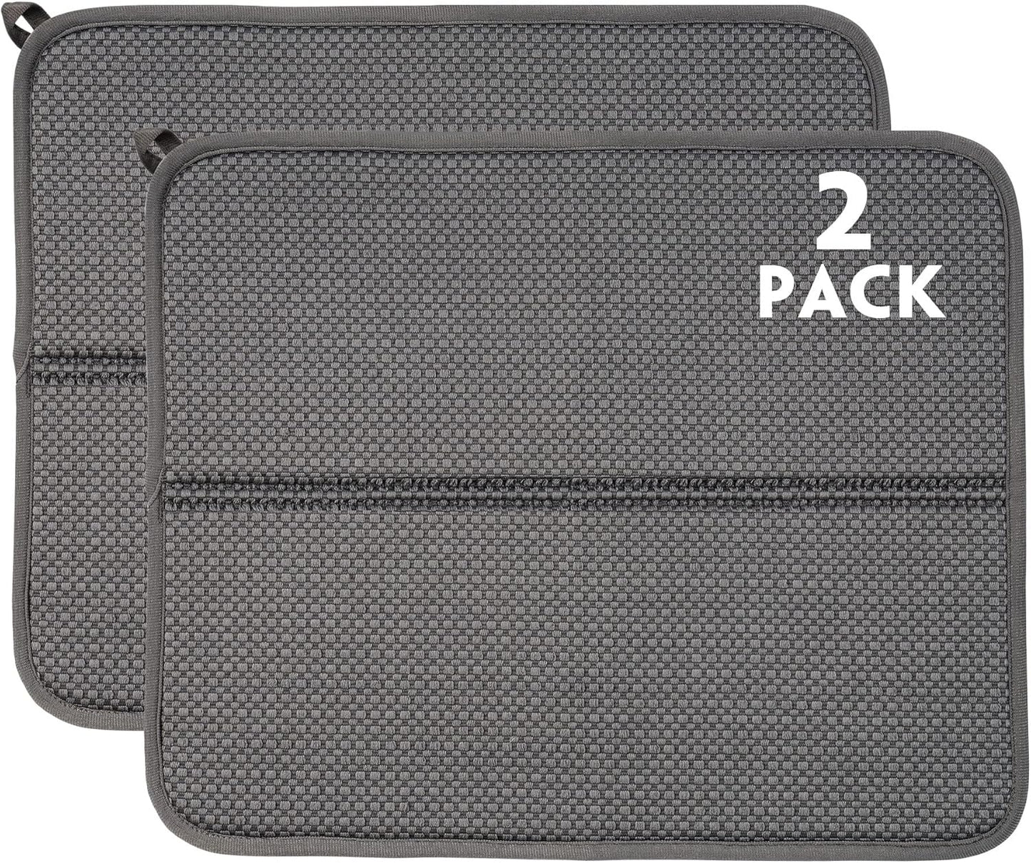 2 Pack Dish Drying Mat for Kitchen Counter, Absorbent, Microfiber Dishes Drainer Mats, Multiple Usage Dish Drying Pad 14 x17 inches