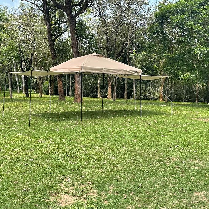 KAMPKEEPER 10x10 pop up Canopy Tent with 2 sidewalls Silver-Coated,Outdoor Canopy Tent for Parties with 2 Shelters,with 4 Poles, 4 Sandbags,8 Ropes,12 Stakes,and 1 Roller Bags
