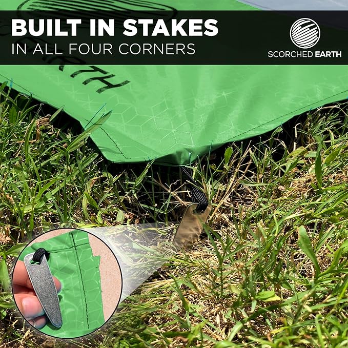 Pocket Blanket for Beach, Travel, Outdoor, Camping, Hiking, Picnic, Festival, Sports - Water Resistant, Compact, Durable Tarp, Corner Pockets, Bag, Built in Stakes (Lime Green, 60x55)