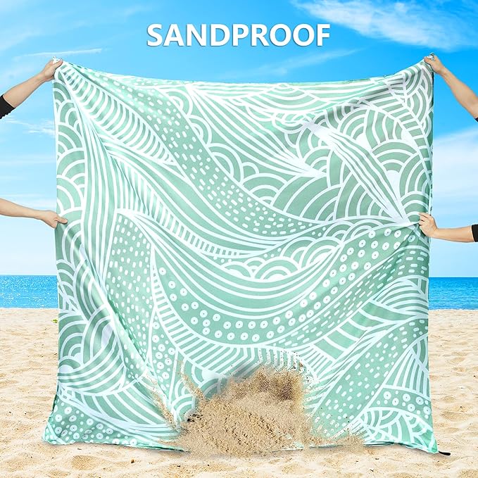 Beach Blanket, Sandproof Beach Mat, Waterproof Quick Drying Lightweight Outdoor Picnic Mat 120"x108" for 2-8 Adults with Pocket for Travel, Camping, Hiking