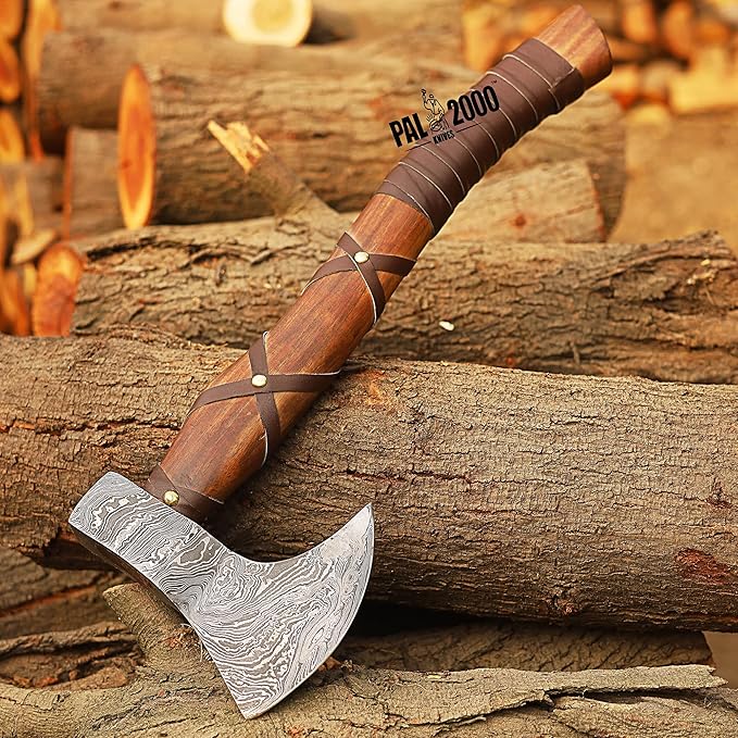 AX-9436 Custom Handmade Viking Hatchet Axe Damascus Steel Bearded Axe Camping Tomahawk Battle Axe with Sheath