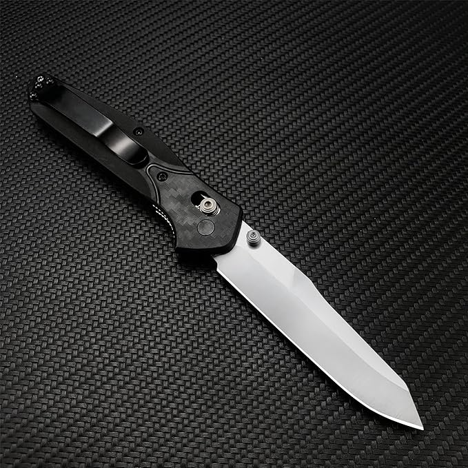 7.8 inch EDC Folding Pocket Knife For Men, 3.3 inch Satin Plain Edge Reverse Tanto Blade , Black Grivory Fiberglass Super Lightweight Handle Axis Lock With Belt Clip, Everyday Carry Thumb Studs Manual Open
