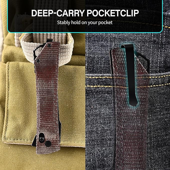 Cohesion Pocket Knives & Folding Knives - D2 Steel Blade Micarta Handle Reversible Pocket Clip, EDC Knife for Camping