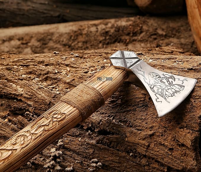 AX-2054 Custom Handmade Viking Hatchet Axe Carbon Steel Head Bearded Camping Tomahawk Battle Ax with Sheath