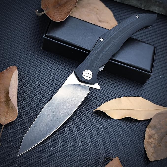 HUAAO Folding Knife, 4.3'' D2 Blade with G10 Handle, Pocket Knife with Clip EDC Flipper Knife for Outdoor Camping Survival Emergency
