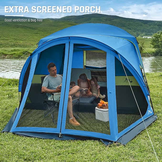 Tents for Camping 6 Person Camping Tent with Screen Porch, Weatherproof Large Cabin Tent with Rainfly and Carry Bag, Family Tent for Outdoor Camping and Backyard