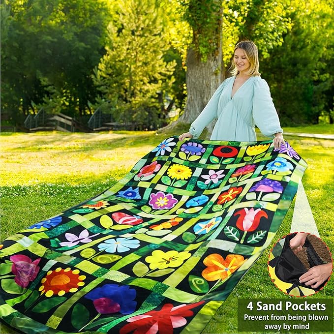 Picnic Blankets Beach Blanket 80" X 60" Extra Large Waterproof Camping Blankets Portable Outdoor Mat 3-Layer blanket for Beach, Hiking, Park, Music Festival, Grass Lawn,Travel