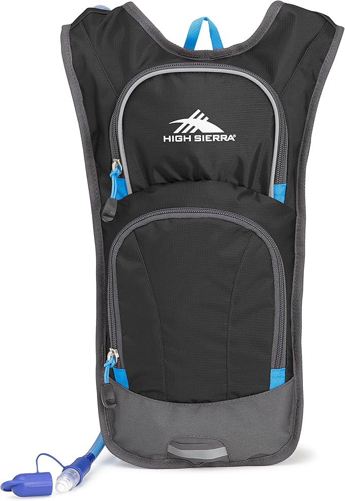 High Sierra HydraHike Hydration Backpack, Lightweight Running Backpack, Cycling, Hiking, for Men, Women & Kids, Black/Slate/Pool, 4L