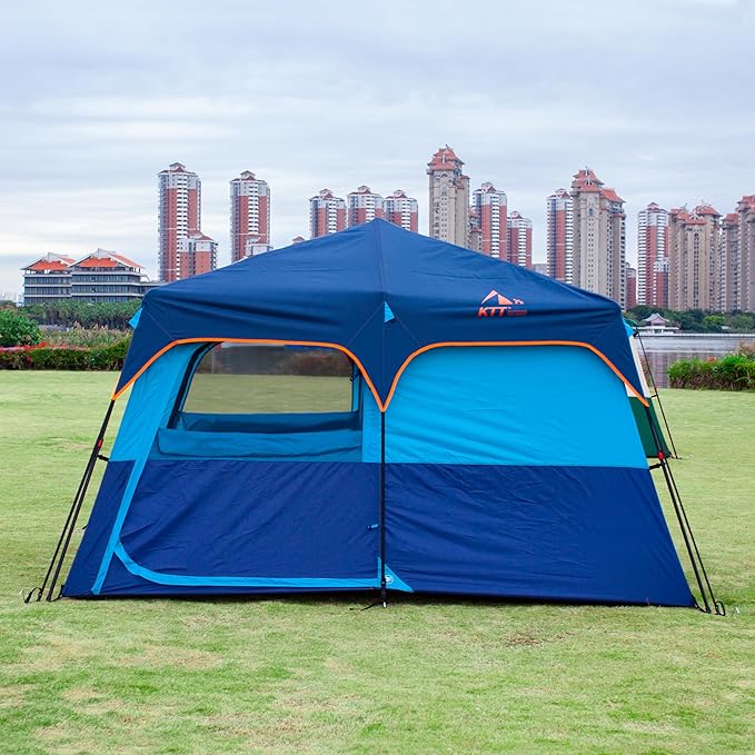 KTT Large Tent 6-8 Person,Family Cabin Tents,Straight Wall,3 Doors and 3 Windows with Mesh,Waterproof,Big Tent for Outdoor,Picnic,Camping,Family,Friends Gathering.……