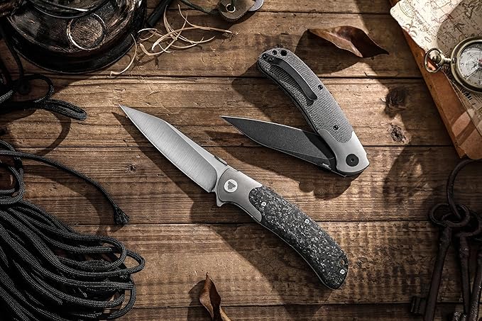 EDC Pocket Knife with Clip, Flipper Folding Knife,3.66" S35VN Steel PVD Blackwash Wharncliffe Blade,Ti Thumb Disk and Bolster &Micarta Scales for Camping Outdoor Hiking,UMa-04