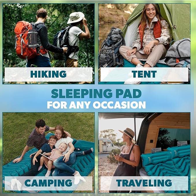 Inflatable Camping Sleeping pad, Thick 4 inch Ultralight Sleeping mat with Pillow, Sleeping pad with Built-in Foot Pump for Camping, Backpacking, Hiking, Traveling.