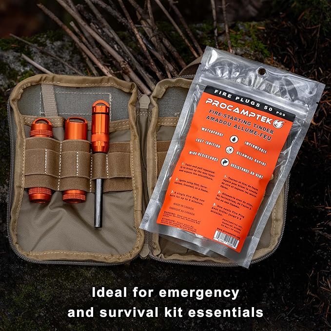 Fire Plugs (50 Plugs) 100% Waterproof Fire Starter for Emergencies, Survival, Campfire, Fire Pits, Grills | Burns 5+ Minutes, All Natural, Non-Toxic