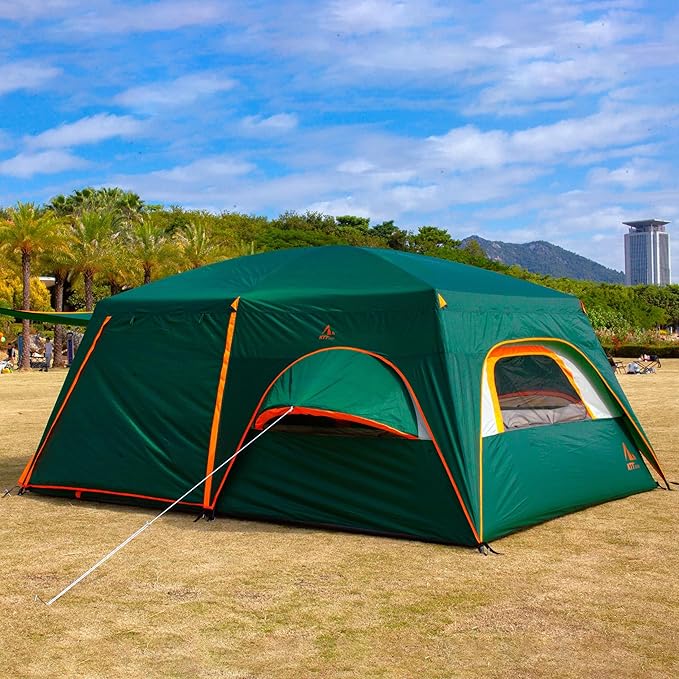KTT Extra Large Tent 10-12-14 Person(Style-B),Family Cabin Tents,2 Rooms,3 Doors and 3 Windows with Mesh,Straight Wall,Waterproof,Double Layer,Big Tent for Outdoor,Picnic,Camping,Family Gathering