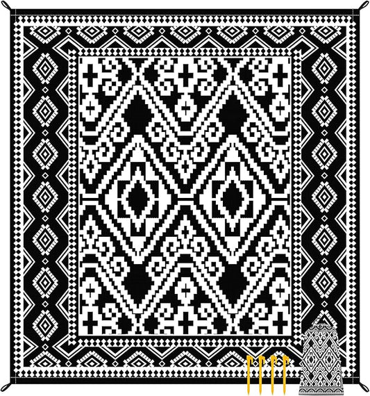 Beach Blanket Waterproof Sandproof, 78''×86'' Large Beach Mat for 2-4 Adults with Stakes and Sand Pocket, Moroccan Outdoor Picnic Blanket for Travel, Camping, Hiking, Beach Essentials