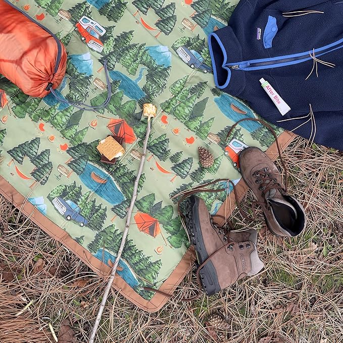 Little Unicorn Outdoor Family Picnic & Beach Blanket, Water-Resistant, Compact Fold, 5 x 5 feet, (Camp)