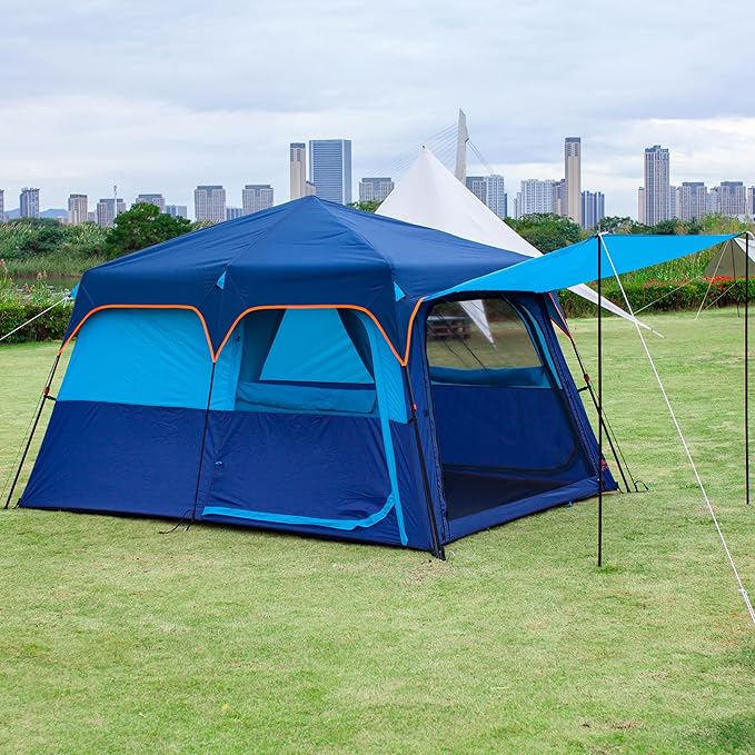 KTT Large Tent 6-8 Person,Family Cabin Tents,Straight Wall,3 Doors and 3 Windows with Mesh,Waterproof,Big Tent for Outdoor,Picnic,Camping,Family,Friends Gathering.……