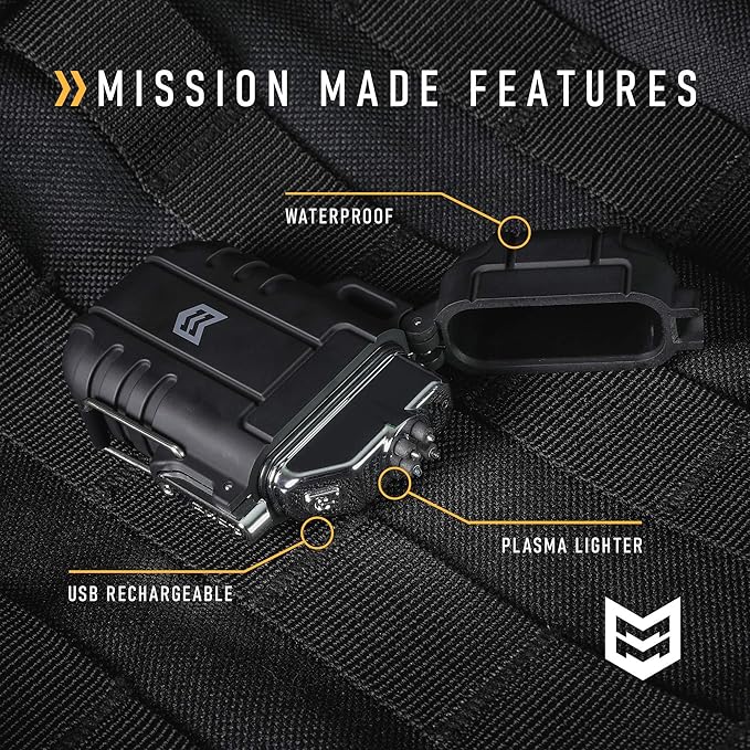 Mission Made Plasma Lighter Tactical Windproof Waterproof USB Rechargeable Flameless Dual Arc for EDC Camping Survival