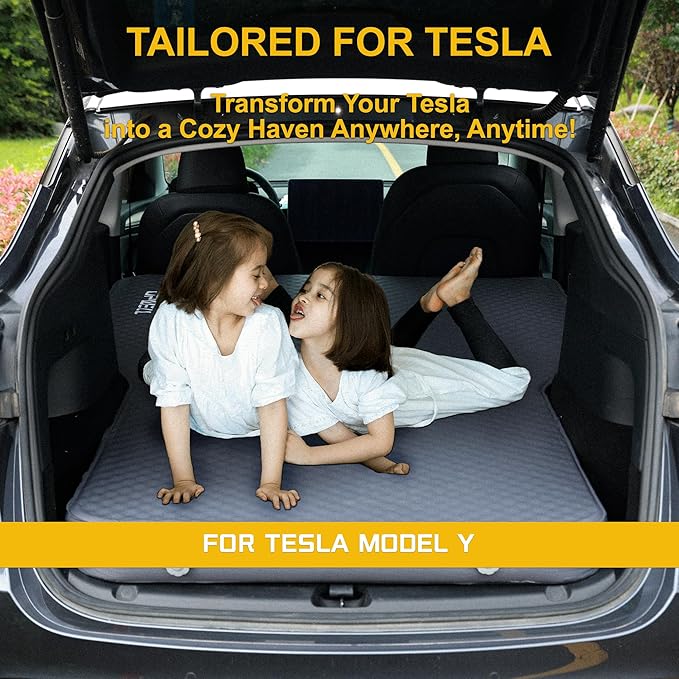 UPWELL Self Inflating Sleeping Pad Truck Camping Thick Mattress for Tesla Model Y Solid Foam 4 Season Car Bed Mattress Portable Roll Up Bed Grey