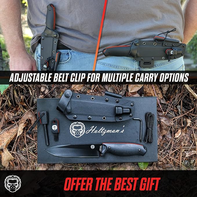 Holtzman's Gorilla Survival 'Fireline' Fixed Blade Hunting Knife with Sheath, Fire Starter Scraper & Paracord (Green)