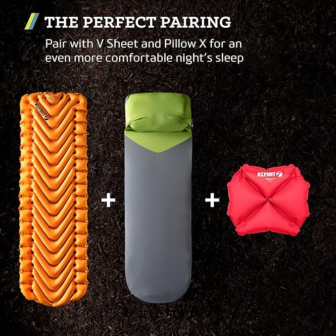 KLYMIT Insulated Static V Lite Inflatable Sleeping Pad | Comfortable, Lightweight, Easy to Inflate, Portable Air Bed for Hiking, Backpacking & Camping — Orange