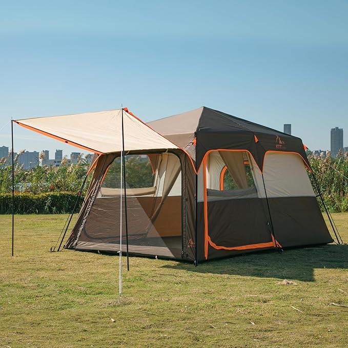 KTT Large Tent 6-8 Person,Family Cabin Tents,Straight Wall,3 Doors and 3 Windows with Mesh,Waterproof,Big Tent for Outdoor,Picnic,Camping,Family,Friends Gathering.……