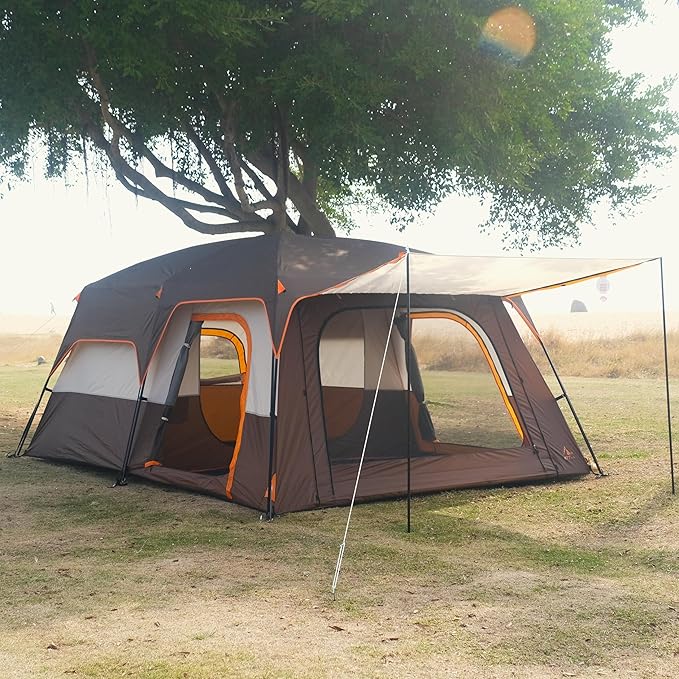 KTT Extra Large Tent 10-12-14 Person(Style-B),Family Cabin Tents,2 Rooms,3 Doors and 3 Windows with Mesh,Straight Wall,Waterproof,Double Layer,Big Tent for Outdoor,Picnic,Camping,Family Gathering