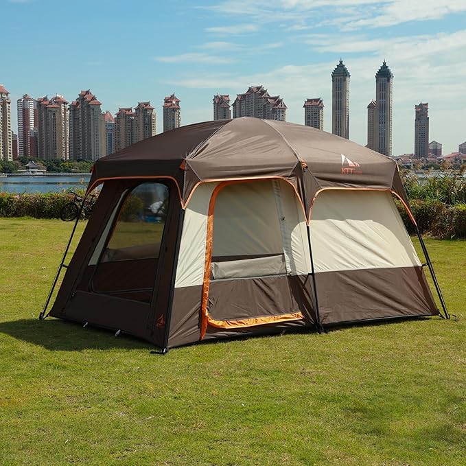 KTT Large Tent 6-8 Person,Family Cabin Tents,Straight Wall,3 Doors and 3 Windows with Mesh,Waterproof,Big Tent for Outdoor,Picnic,Camping,Family,Friends Gathering.……