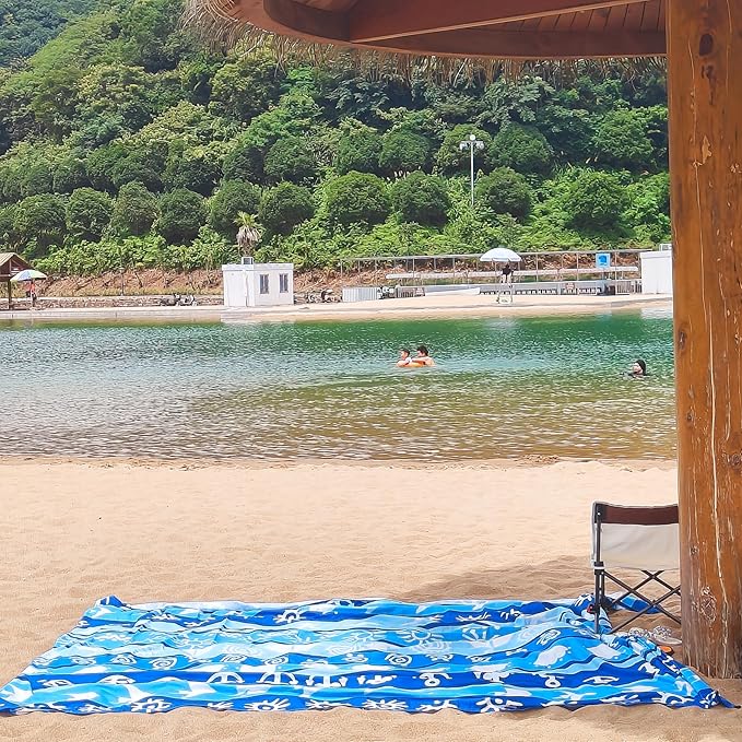 Beach Blanket 79" X 83" for 1-4 Adults,Large Beach Blanket Waterproof Sandproof,Waterproof Quick Drying Outdoor Picnic Mat,Beach Mat for Travel,Camping,Hiking