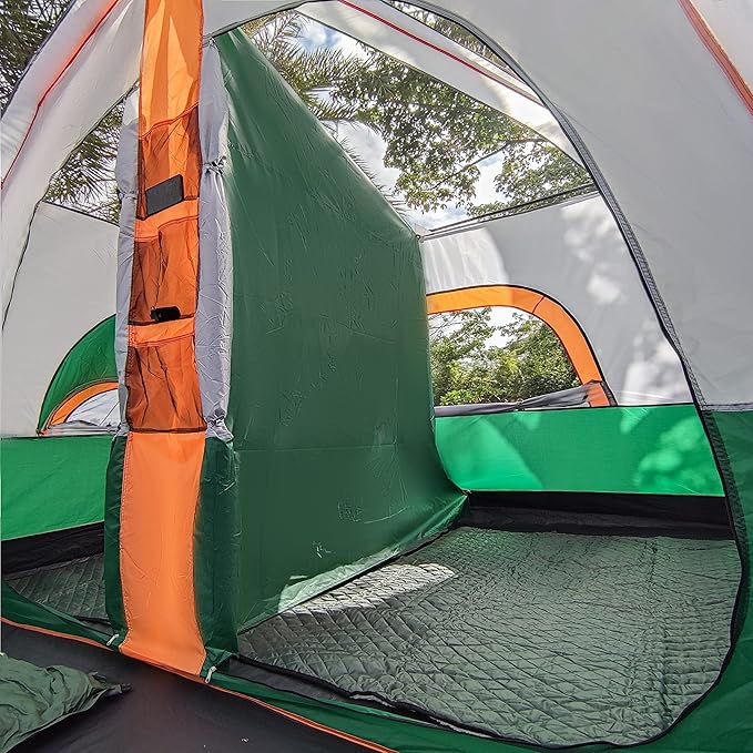 KTT Extra Large Tent 10-12-14 Person(B),Family Cabin Tents,2 Rooms,3 Doors and 3 Windows with Mesh,Straight Wall,Waterproof,Double Layer,Big Tent for Outdoor,Picnic,Camping,Family Gathering